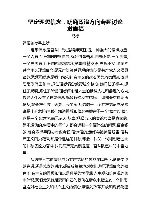 坚定理想信念,明确政治方向专题讨论 发言稿