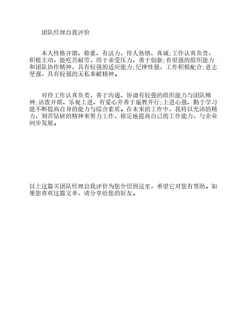 团队经理自我评价