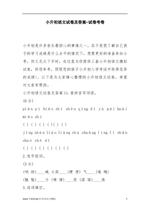 小升初语文试卷及答案考卷(完整版)