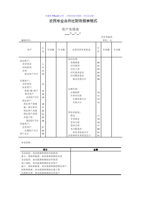农民专业合作社资产负债表格式Word版