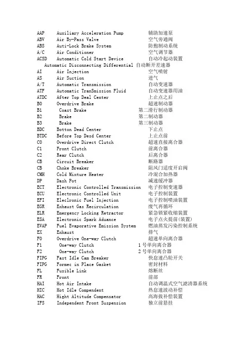 汽车缩略语