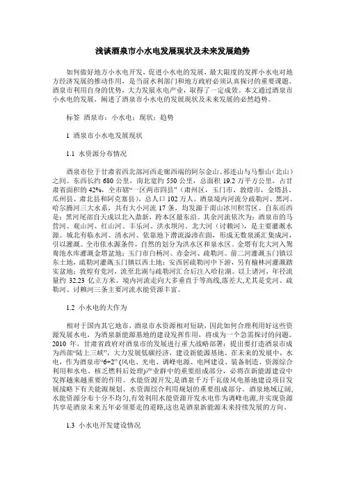 浅谈酒泉市小水电发展现状及未来发展趋势