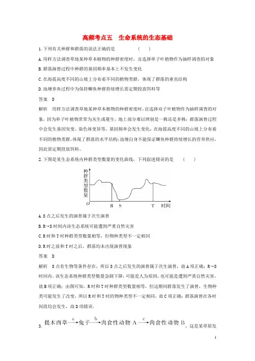 2018届高考生物二轮复习突破选择题6个高频考点高频考点五生命系统的生态基础练习20180301113