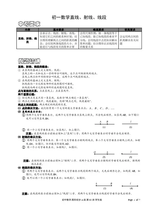 初一数学直线、射线、线段练习题