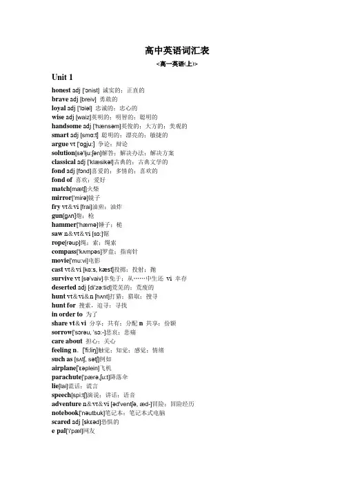 (完整word版)高一英语上册单词表(免费)