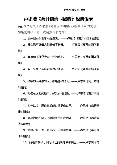 卢思浩《离开前请叫醒我》经典语录
