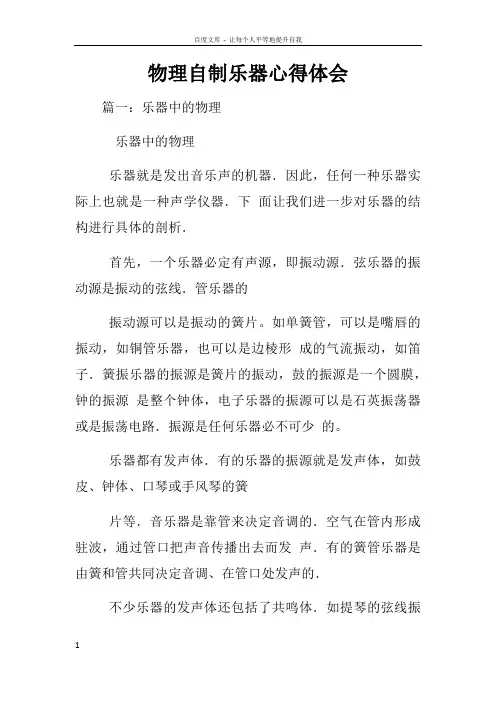 物理自制乐器心得体会