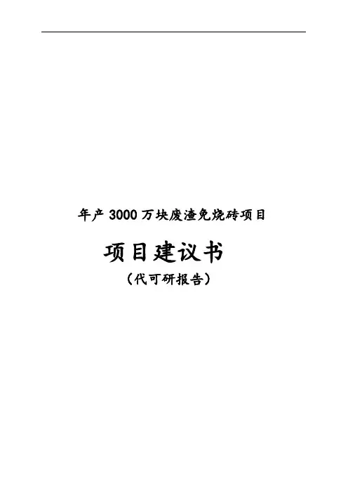 年产3000万块废渣免烧砖项目实施建议书