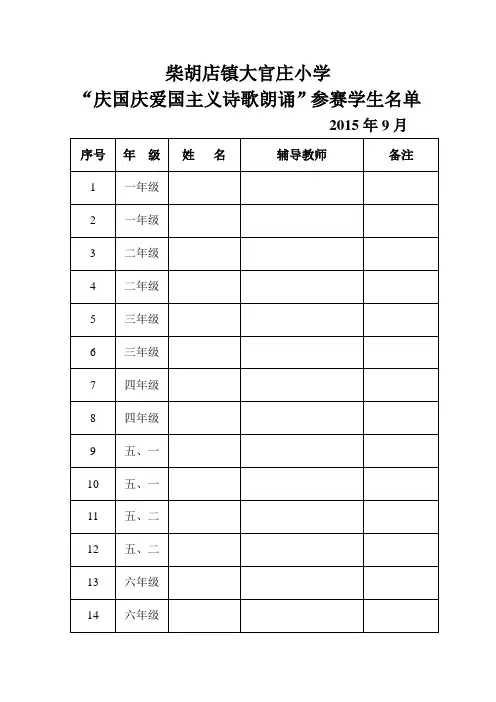 庆国庆诗歌朗诵活动参赛学生名单