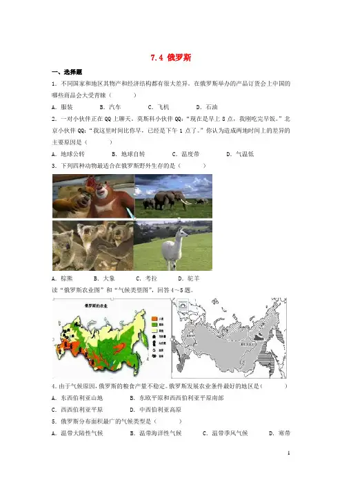七年级地理下册7.4俄罗斯课后训练(新版)新人教版