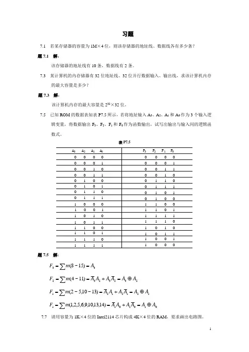 蒋立平数字逻辑电路与系统设计第7章习题及解答