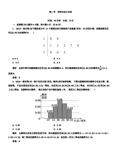 【名师一号】2019高考数学(人教版a版)一轮配套题库：9-2用样本估计总体