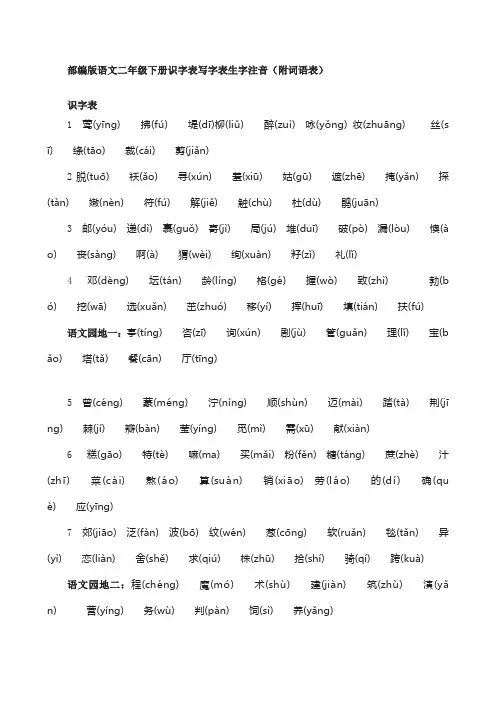 部编版语文二年级下册识字表写字表生字注音