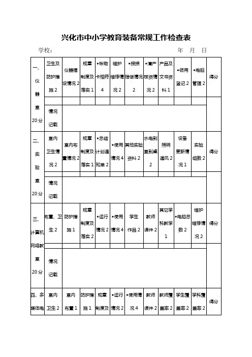 兴化市中小学教育装备常规工作检查表