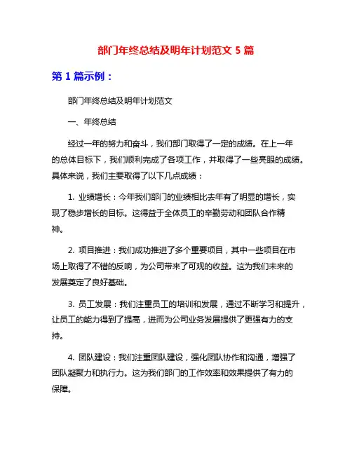 部门年终总结及明年计划范文5篇