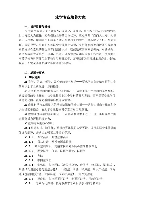 法学专业培养方案-上海交通大学凯原法学院
