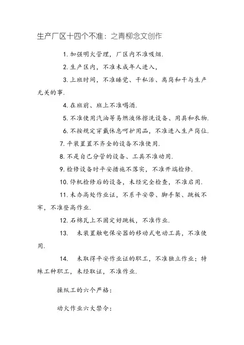 生产厂区十四个不准