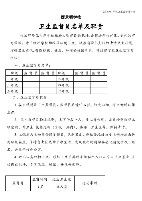 (完整版)学校卫生监督员职责