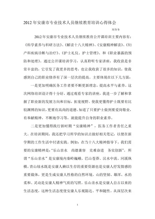 2012年专业技术人员继续教育培训心得体会