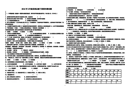 2016人教版七年级思想品德下册期末测试题