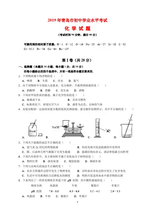 2019年山东省青岛市中考化学试题及参考答案(word解析版)
