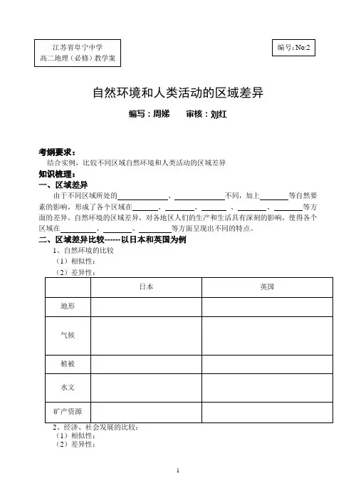 自然环境和人类活动的区域差异