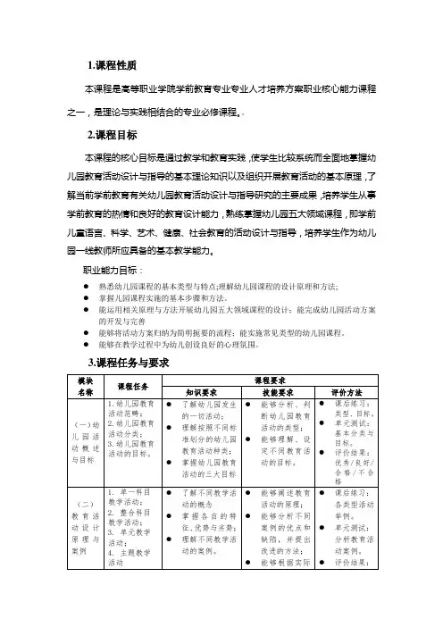 幼儿园活动设计与实施  课程标准