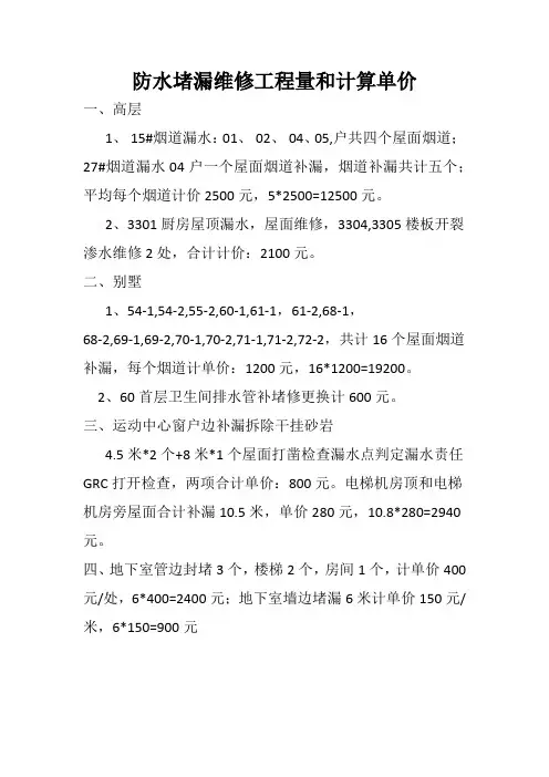 防水堵漏维修工程量