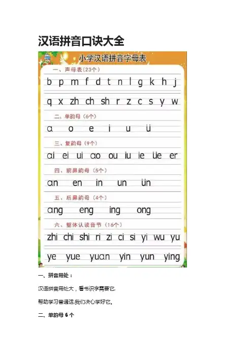 汉语拼音口诀大全19756