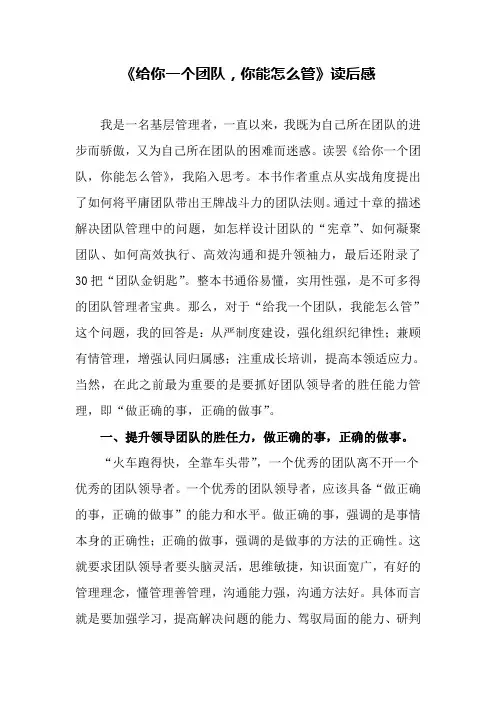 “给你一个团队你能怎么管”读后感
