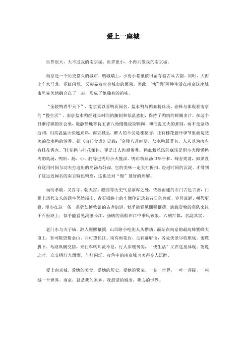 爱上一座城——南京 作文