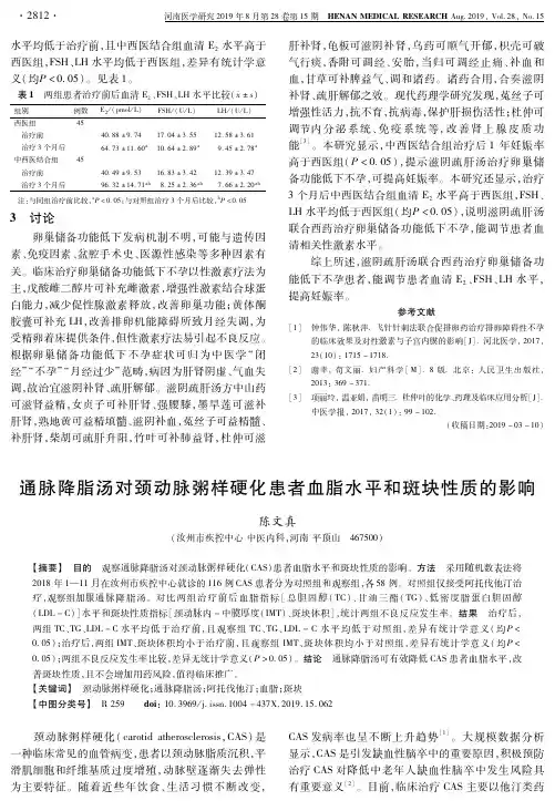 通脉降脂汤对颈动脉粥样硬化患者血脂水平和斑块性质的影响