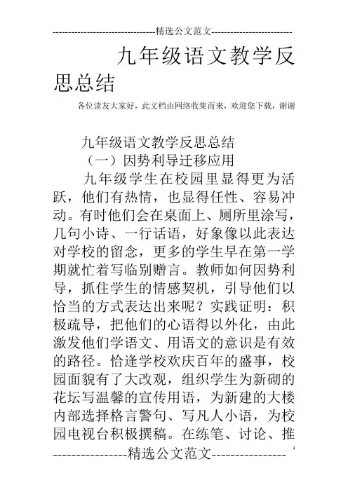 九年级语文教学反思总结
