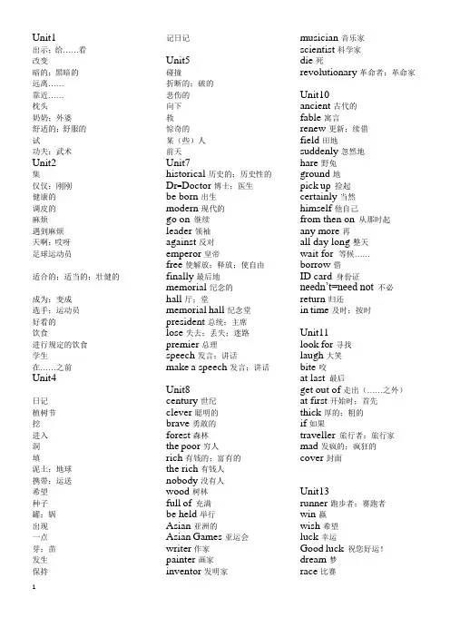 六年级下册英语单词默写