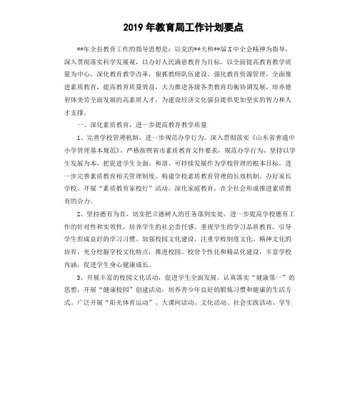 2019年教育局工作计划要点