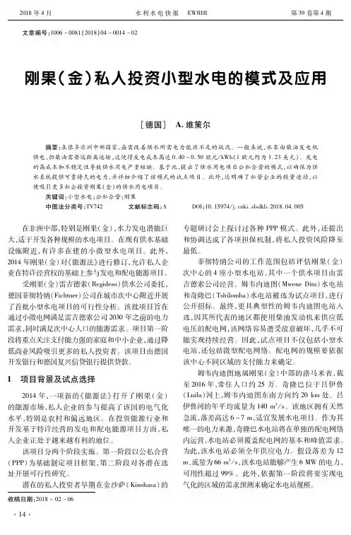 刚果(金)私人投资小型水电的模式及应用