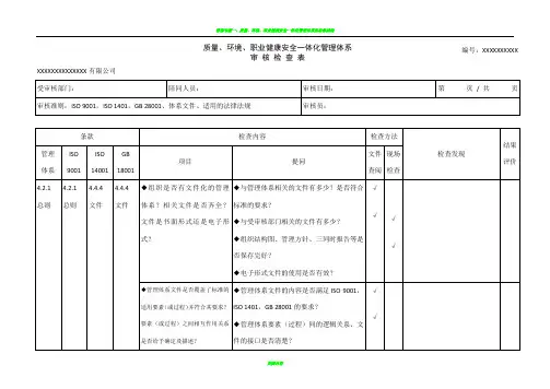 三标管理体系审核检查表(好资料)