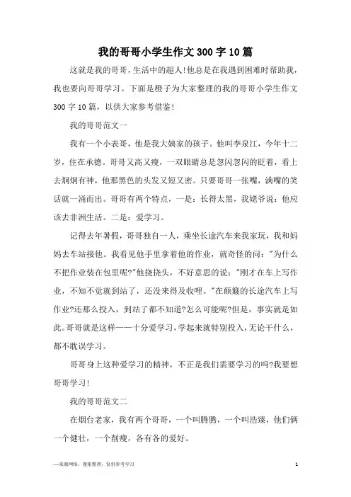 我的哥哥小学生作文300字10篇