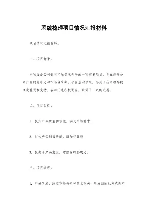 系统梳理项目情况汇报材料