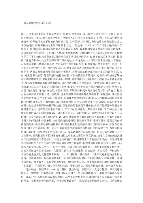 员工试用期转正工作总结