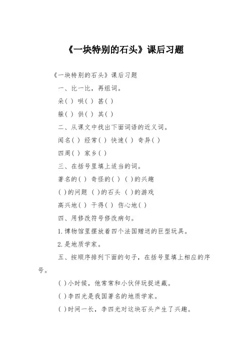 《一块特别的石头》课后习题
