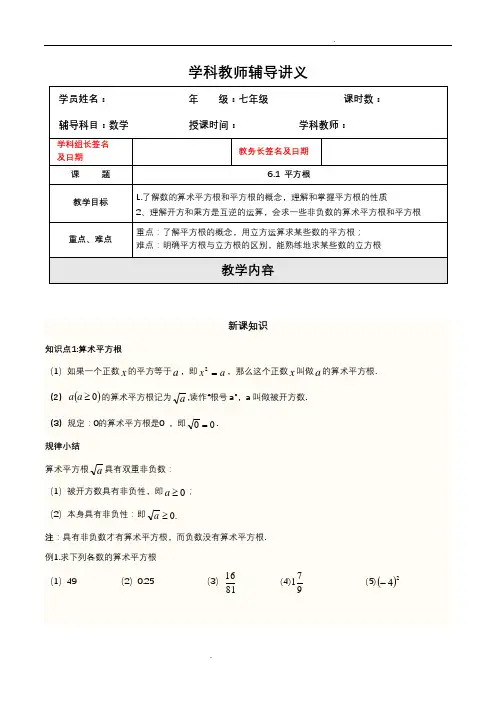 算术平方根、平方根知识点 3