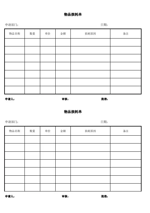 物品损耗单模板