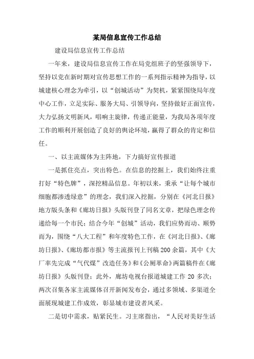 最新某局信息宣传工作总结