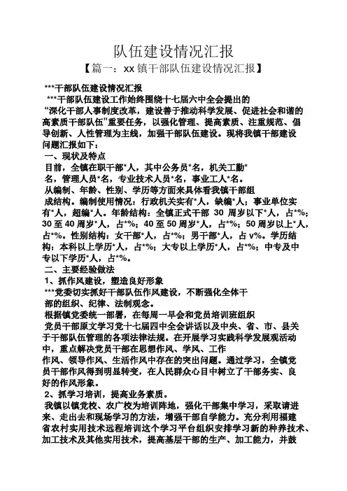 工作汇报之队伍建设情况汇报