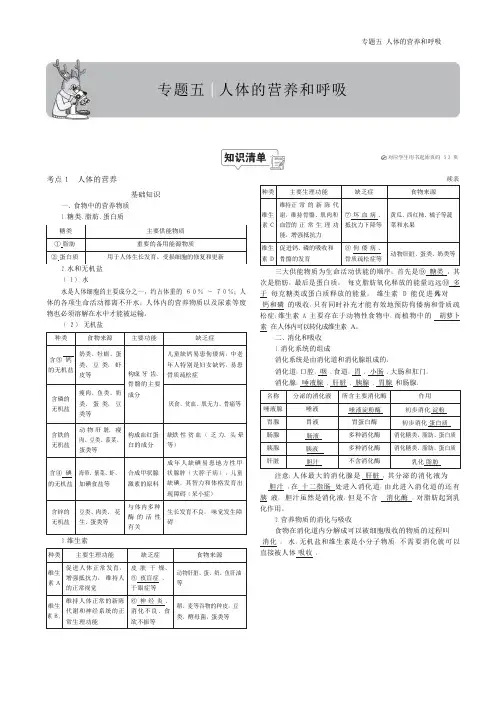 专题五人体的营养和呼吸 2