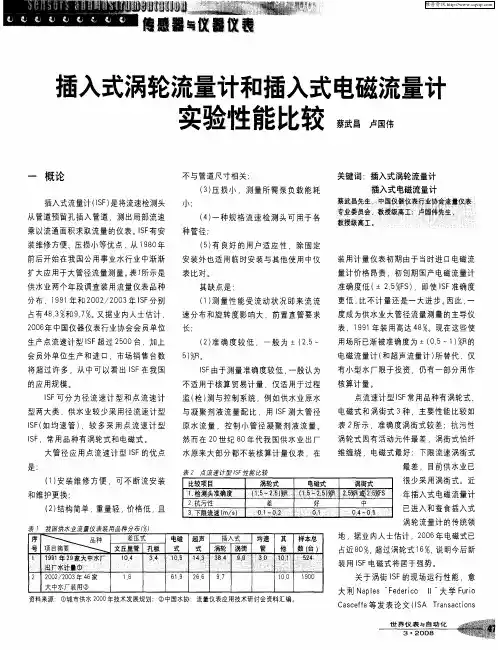 插入式涡轮流量计和插入式电磁流量计实验性能比较