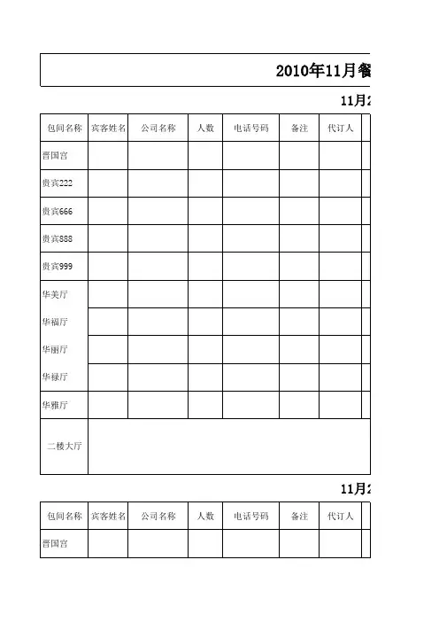【表格】餐饮宴会预定表(范本)