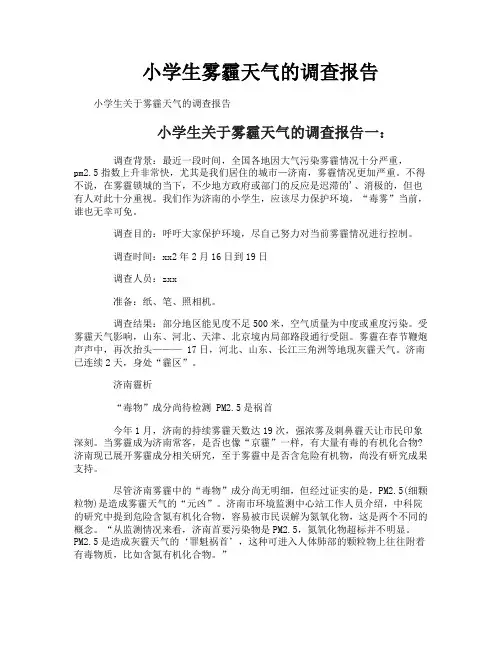 小学生雾霾天气的调查报告