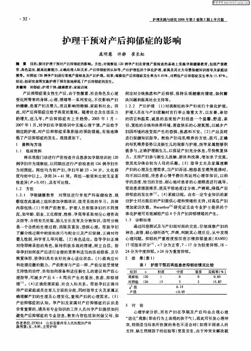 护理干预对产后抑郁症的影响